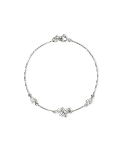 A delicate silver chain bracelet with a lobster clasp and three small butterfly-shaped crystal clusters, shown on a plain white background.